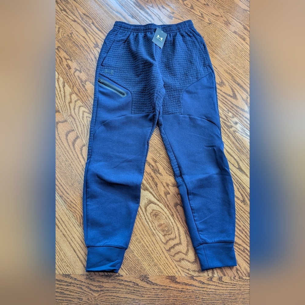 NEW! Men's Under Armour Unstoppable Grid Fleece Pants Size Small Navy